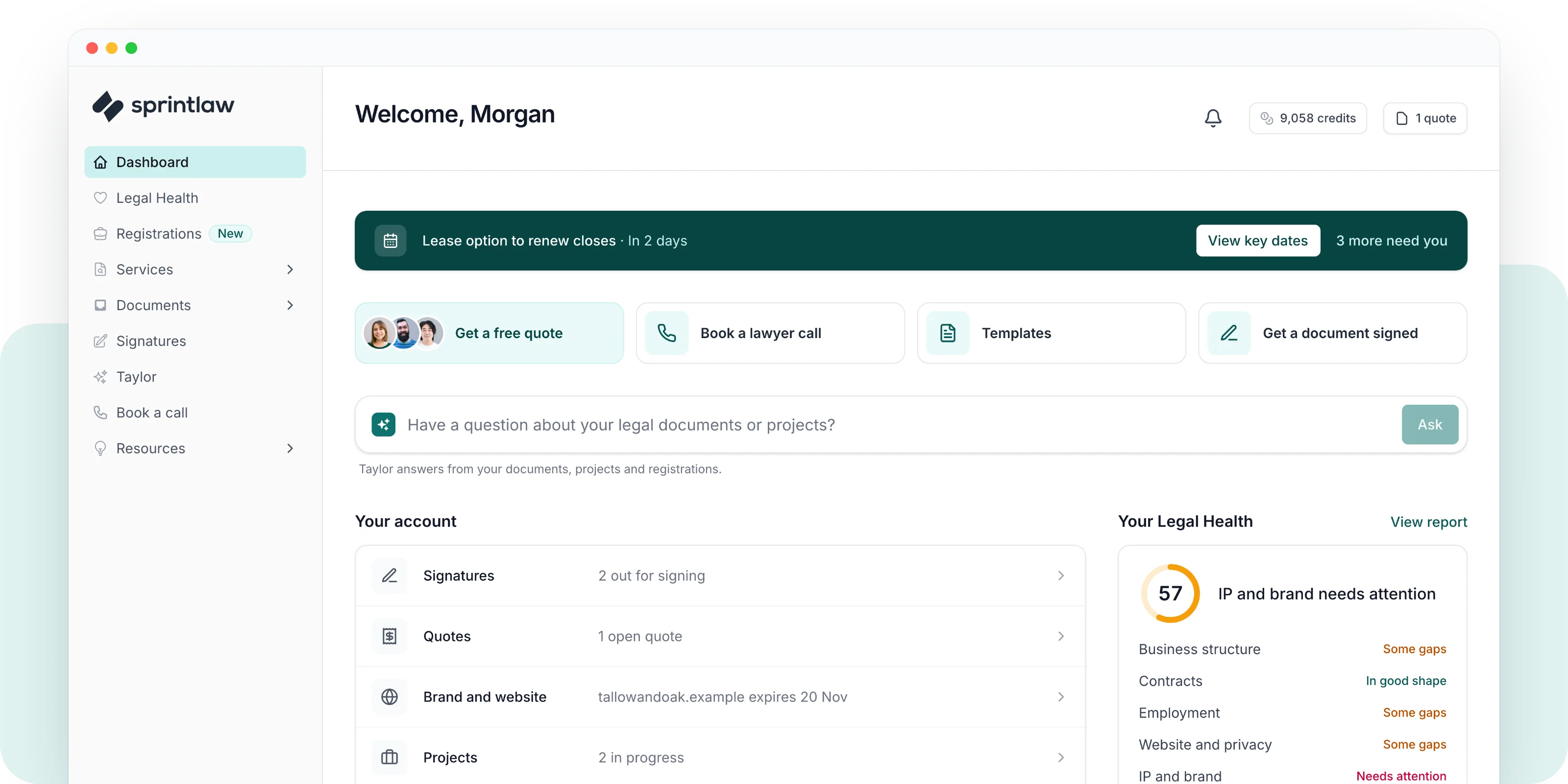 Sprintlaw legal platform dashboard